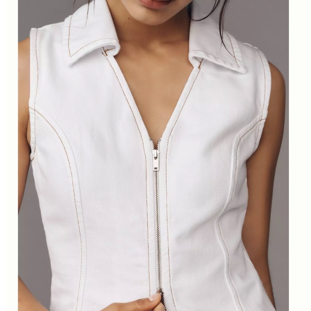 NWT ALIGNE for Anthropologie Whim Collared Zip-Front White Denim Vest Sz 6 RARE - Picture 4 of 4